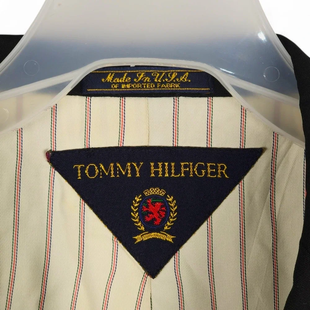 VTG Tommy Hilfiger Dillard's Blazer 42R Black Wool Lycra 3-Button Patch Pockets